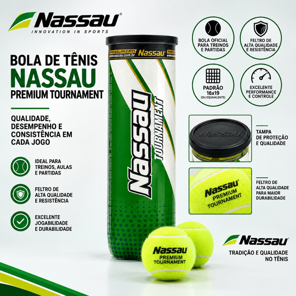 Tubo Bola Bolinha de Tenis Nassau Premium Tournament