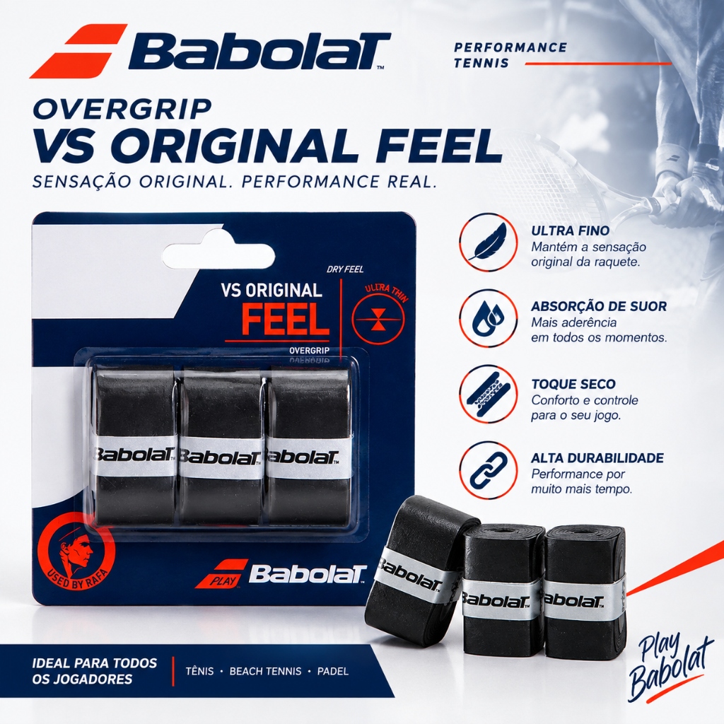 Overgrip Babolat VS Original Feel Preto 3 unidades