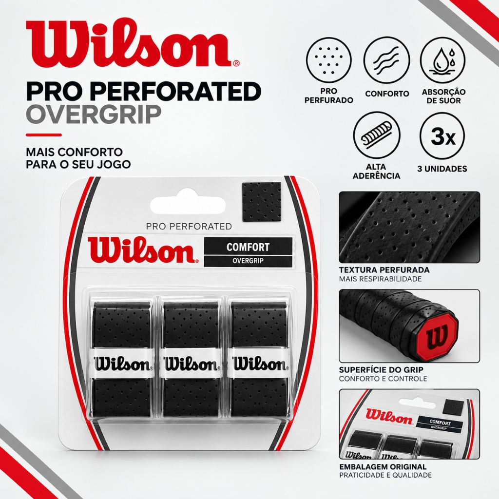 Overgrip Wilson Pro Perforated Preto 3 Unidades