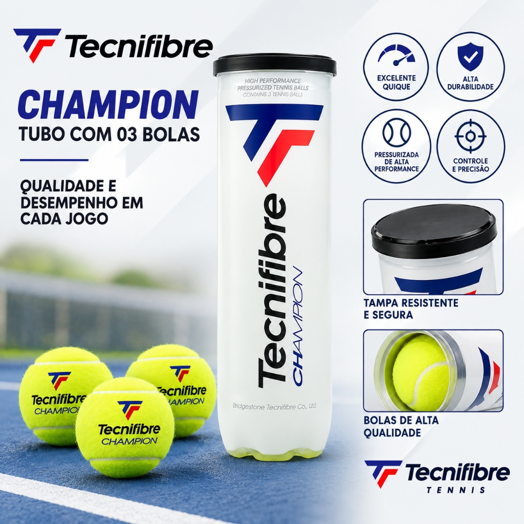 Bola de Tênis Tecnifibre Champion One Tubo Com 03 Bolas