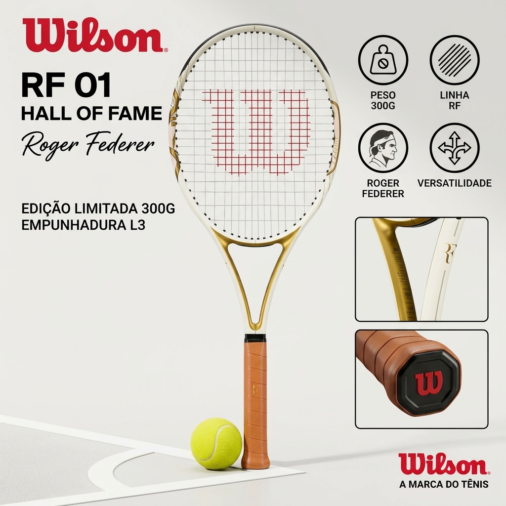 Raquete De Tênis Wilson RF 01 Hall Of Fame 300g Federer - L3 Hall Of Fame Federer 300g (L3)